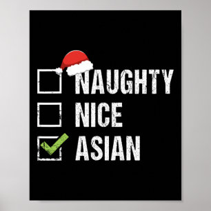 Naughty Nice Asian Asia Santa Hat Christmas Gift Poster