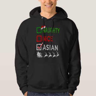 Naughty Nice Asian Christmas Pyjamas Santa Hat Xma Hoodie