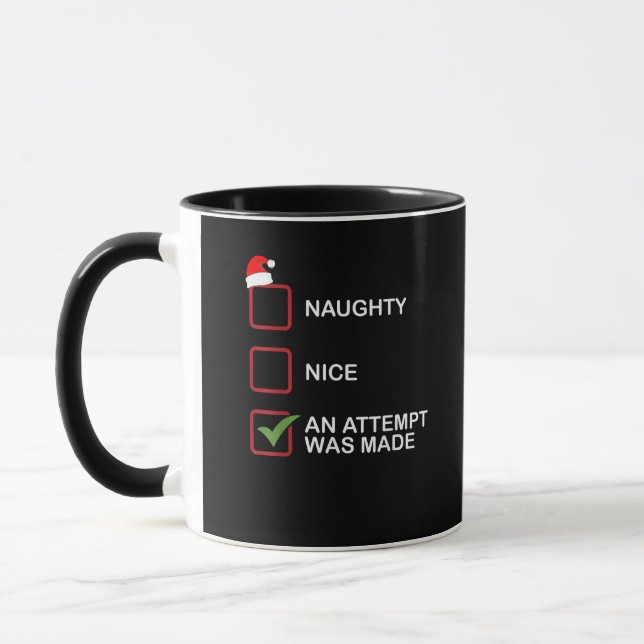 Naughty Nice Attempt Made Funny Christmas List Mug (Left)