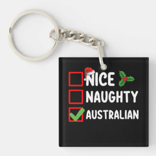 Naughty Nice Australian Christmas List Holiday Key Ring