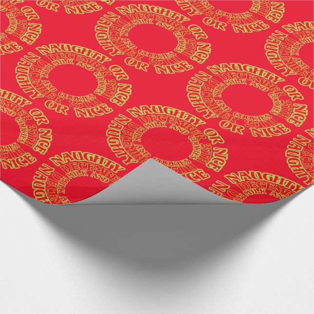 Naughty Nice Christmas December 25th Milk Cookies Wrapping Paper (Corner)