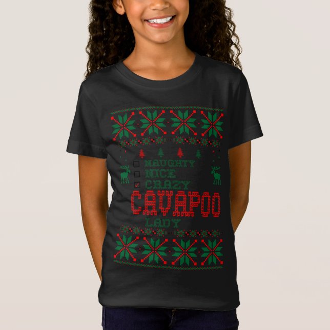 Naughty Nice Crazy Cavapoo Lady Christmas Sweater (Front)