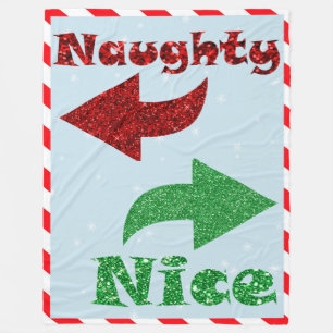 Naughty & Nice Cute Blue Christmas Fleece Blanket