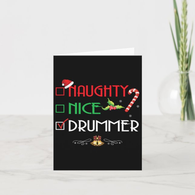 Naughty Nice Drummer Group Matching Christmas Gift Card (Front)