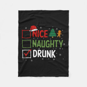Naughty Nice Drunk Christmas Pyjamas Funny Santa H Fleece Blanket