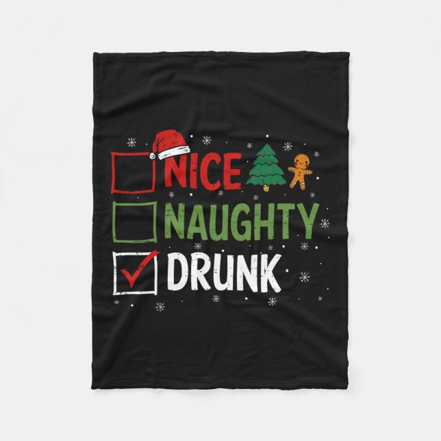 Naughty Nice Drunk Christmas Pyjamas Funny Santa H Fleece Blanket (Front)