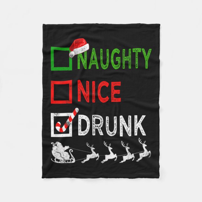 Naughty Nice Drunk Christmas Pyjamas Funny Santa H Fleece Blanket (Front)