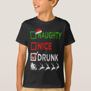Naughty Nice Drunk Christmas Pyjamas Funny Santa H T-Shirt