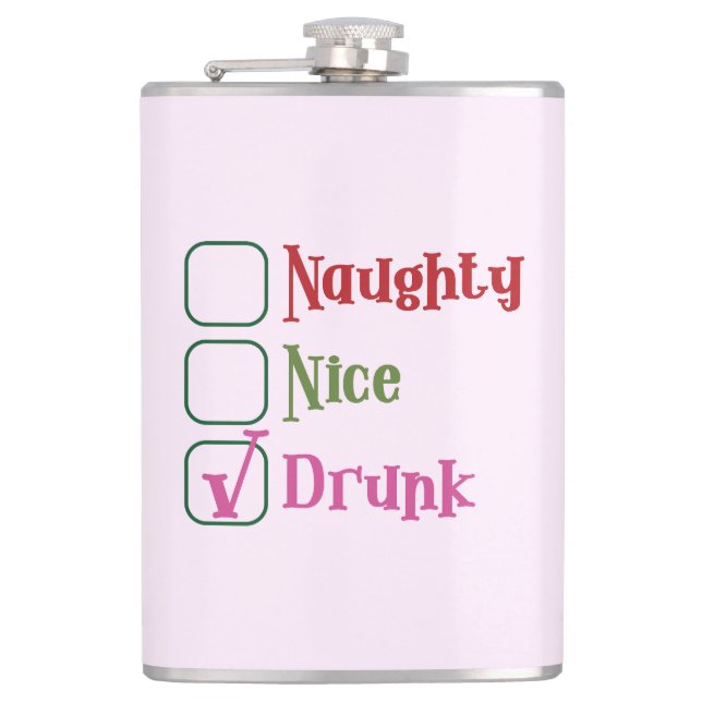 Naughty Nice Drunk Funny Holiday Christmas Mug Hip Flask (Front)
