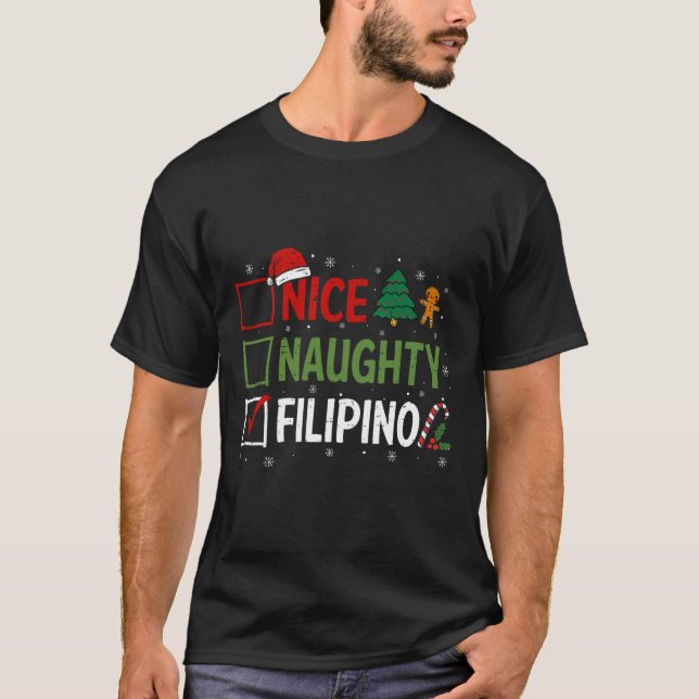 Naughty Nice Filipino Christmas Pyjamas Santa Clau T-Shirt (Front)