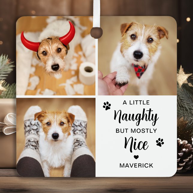 Naughty Nice Funny Dog 3 Pet Photo Christmas Metal Tree Decoration (Creator Uploaded)