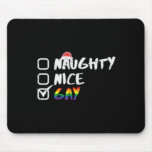 Naughty Nice Gay Rainbow Funny Gay Pride Lgbt Chri Mouse Mat (Front)