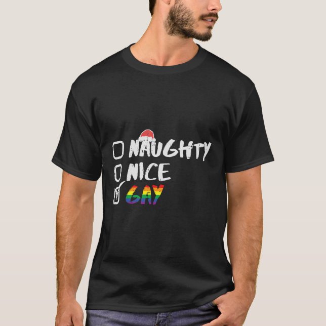 Naughty Nice Gay Rainbow Funny Gay Pride Lgbt Chri T-Shirt (Front)