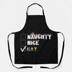 Naughty Nice Gay Rainbow Pride LGBT Christmas Gift Apron