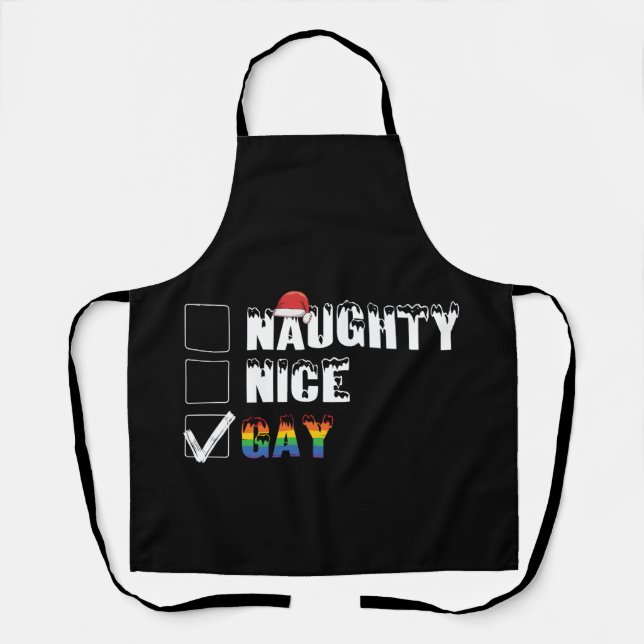 Naughty Nice Gay Rainbow Pride LGBT Christmas Gift Apron (Front)