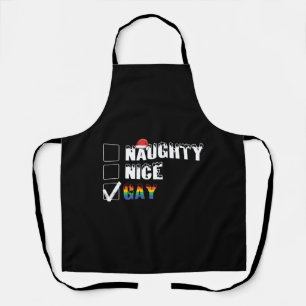 Naughty Nice Gay Rainbow Pride LGBT Christmas Gift Apron