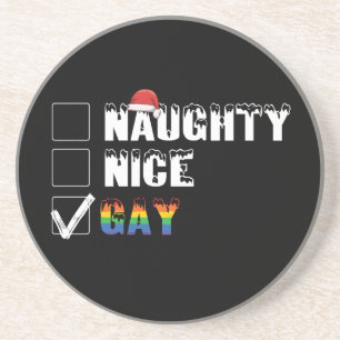 Naughty Nice Gay Rainbow Pride LGBT Christmas Gift Coaster
