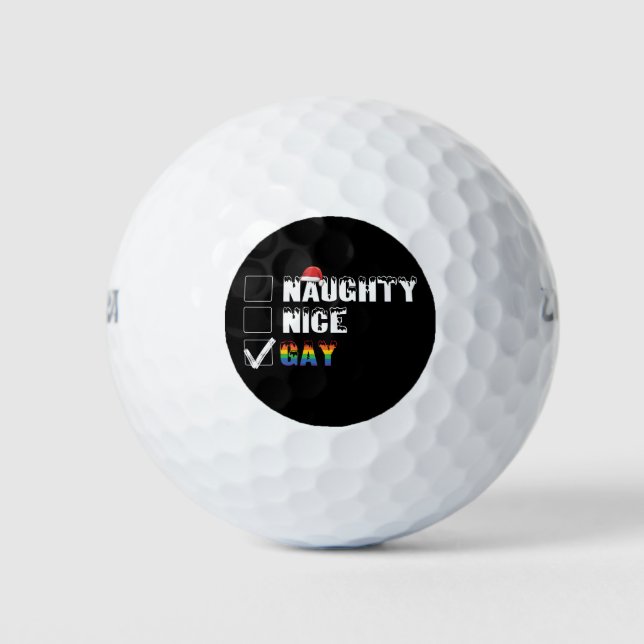 Naughty Nice Gay Rainbow Pride LGBT Christmas Gift Golf Balls (Front)