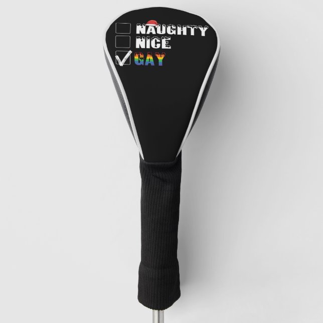Naughty Nice Gay Rainbow Pride LGBT Christmas Gift Golf Head Cover (Front)