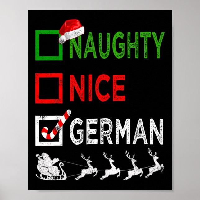 Naughty Nice German Christmas Pyjamas Funny Santa  Poster (Front)
