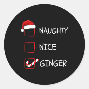Naughty Nice Ginger Christmas List Classic Round Sticker