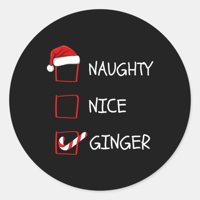 Naughty Nice Ginger Christmas List  Classic Round Sticker (Front)