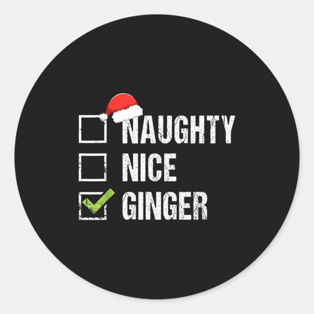 Naughty Nice Ginger Redhead Santa Hat Irish Christ Classic Round Sticker (Front)