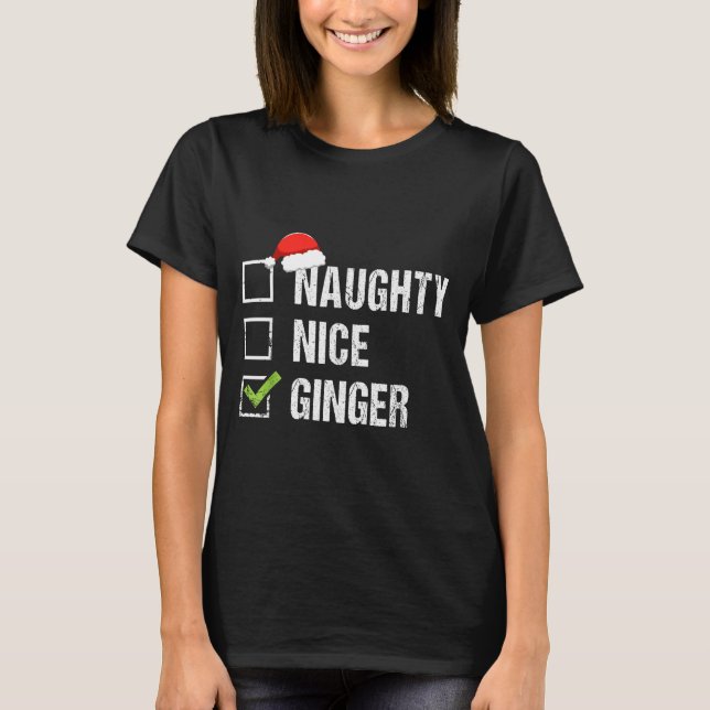 Naughty Nice Ginger Redhead Santa Hat Irish Christ T-Shirt (Front)