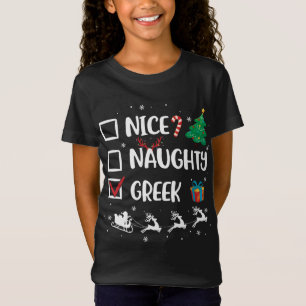 Naughty Nice Greek Christmas Funny Santa Hat Xmas  T-Shirt