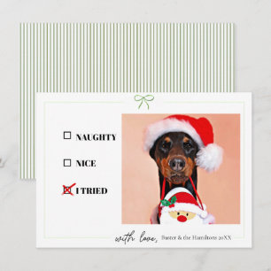Naughty Nice I Tried Dog Photo Funny Christmas Card