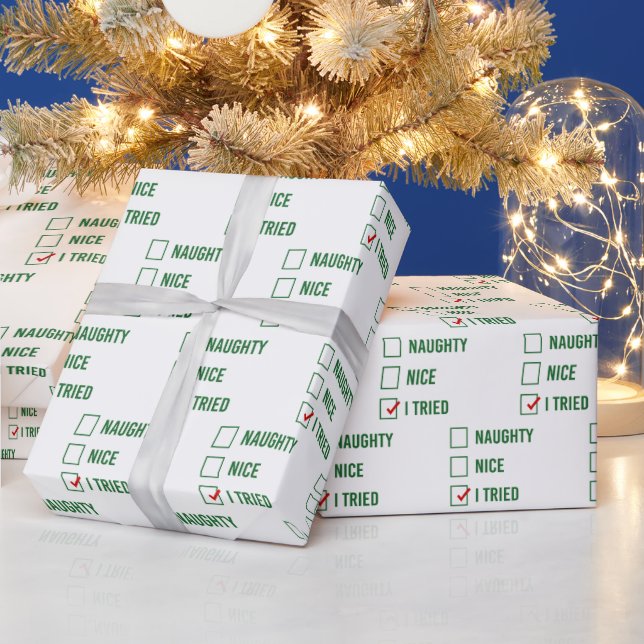 Naughty, Nice, I Tried - Funny Christmas  Wrapping Paper (Holidays)