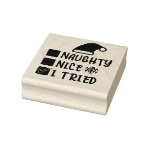Naughty Nice I Tried List Rubber Stamp