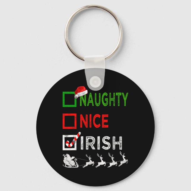 Naughty Nice Irish Christmas Pyjamas Funny Santa H Key Ring (Front)
