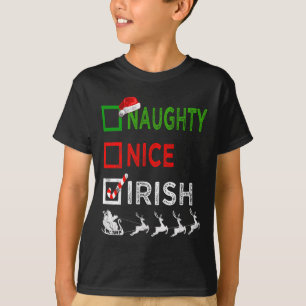 Naughty Nice Irish Christmas Pyjamas Funny Santa H T-Shirt