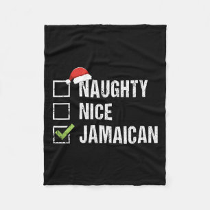 Naughty Nice Jamaican Santa Hat Christmas Gift Fleece Blanket