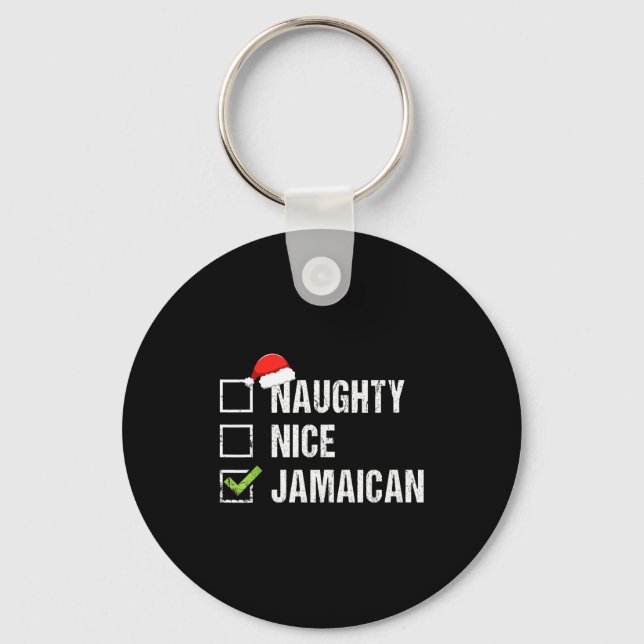 Naughty Nice Jamaican Shirt Santa Hat Christmas Gi Key Ring (Front)