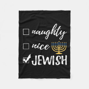 Naughty Nice Jewish Funny Ugly Christmas Hanukkah Fleece Blanket