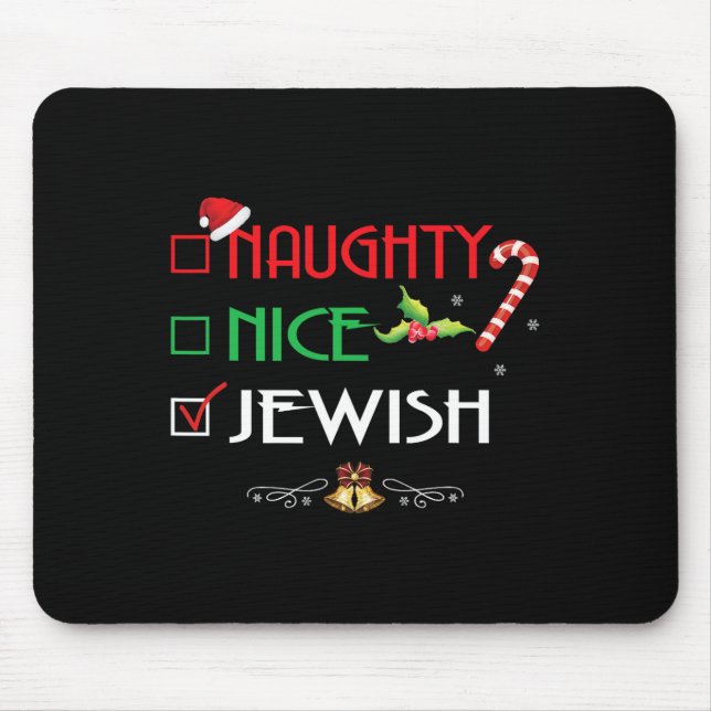 Naughty Nice Jewish Group Matching Christmas Gifts Mouse Mat (Front)