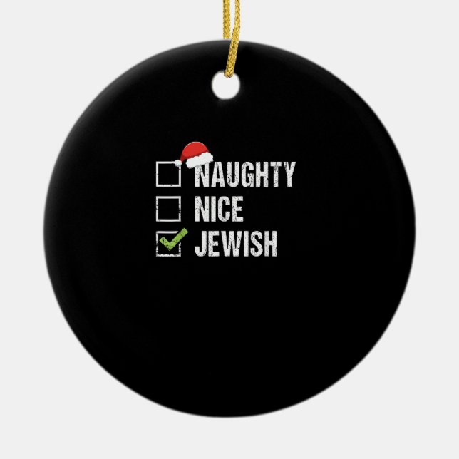 Naughty Nice Jewish Santa Christmas  Ceramic Tree Decoration (Front)
