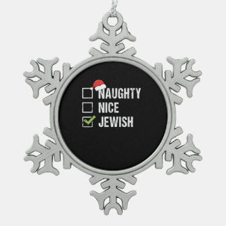 Naughty Nice Jewish Santa Christmas Snowflake Pewter Christmas Ornament