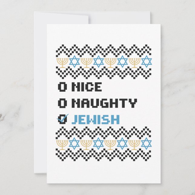 Naughty Nice Jewish Santa Christmas Ugly Sweater Thank You Card (Front)