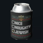 Naughty Nice Jewish Santa Ugly Christmas Hanukkah  Can Cooler<br><div class="desc">Naughty Nice Jewish Santa Ugly Christmas Hanukkah</div>