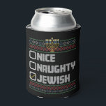 Naughty Nice Jewish Santa Ugly Christmas Hanukkah  Can Cooler<br><div class="desc">Naughty Nice Jewish Santa Ugly Christmas Hanukkah</div>