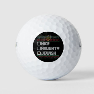 Naughty Nice Jewish Santa Ugly Christmas Hanukkah  Golf Balls