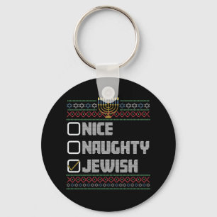 Naughty Nice Jewish Santa Ugly Christmas Hanukkah  Key Ring