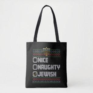 Naughty Nice Jewish Santa Ugly Christmas Hanukkah  Tote Bag