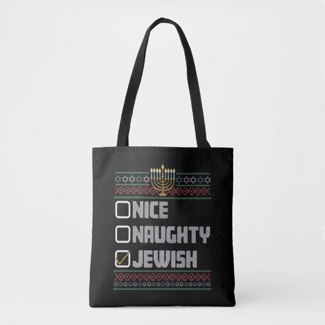 Naughty Nice Jewish Santa Ugly Christmas Hanukkah  Tote Bag (Front)