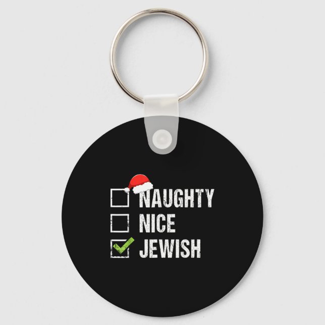 Naughty Nice Jewish Shirt Santa Jew Christmas Gift Key Ring (Front)