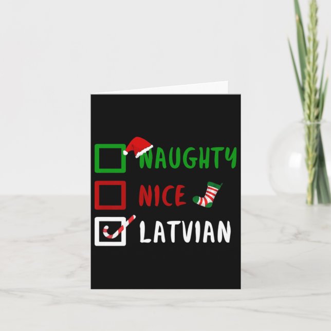Naughty Nice Latvian Funny Latvia Christmas Santa  Card (Front)