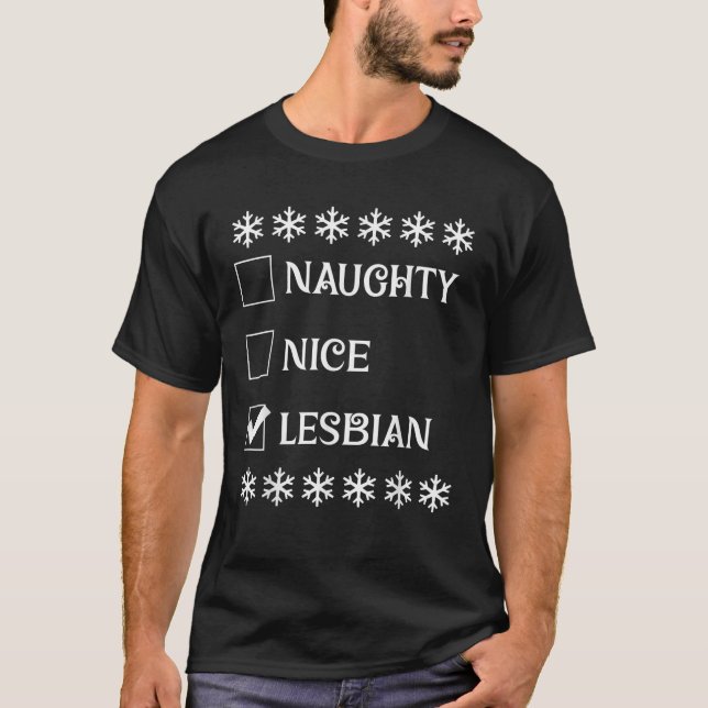 Naughty Nice Lesbian Christmas Family Matching Out T-Shirt (Front)